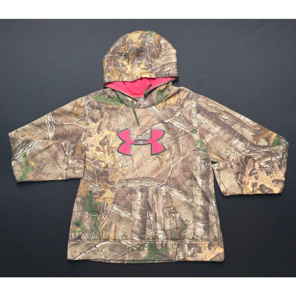 Under Armour Women's Realtree Camo Hoodie Pink Logo Fleece Lined XL Sweatshirt